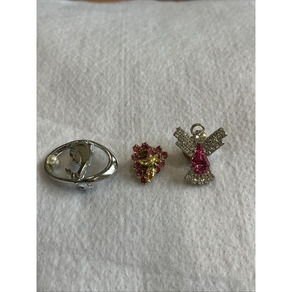 Lot of 3 Religious Themed Brooches & Pins, Christian / Catholic, Angels
